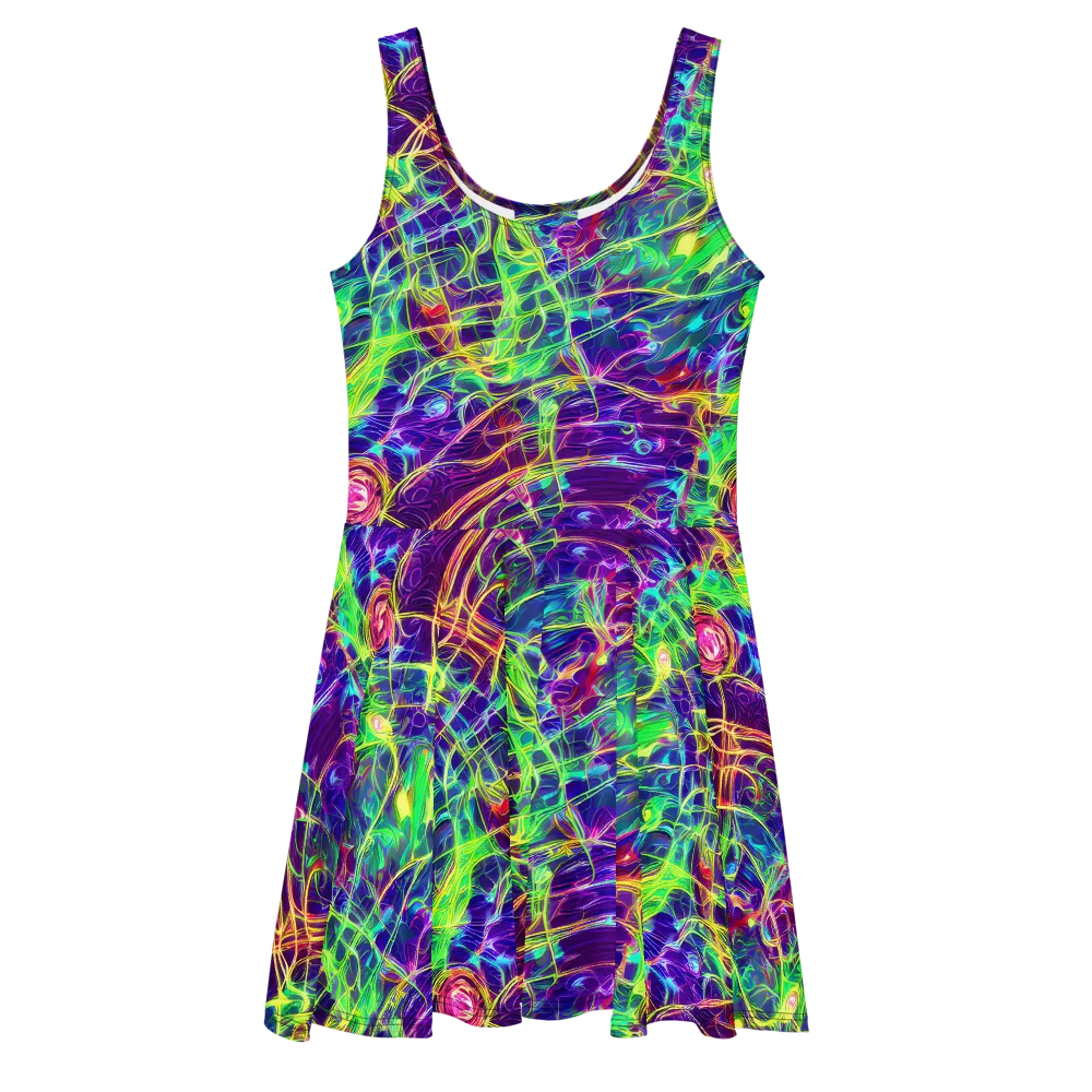 Fluorescent Vines on Skater Dress — Front