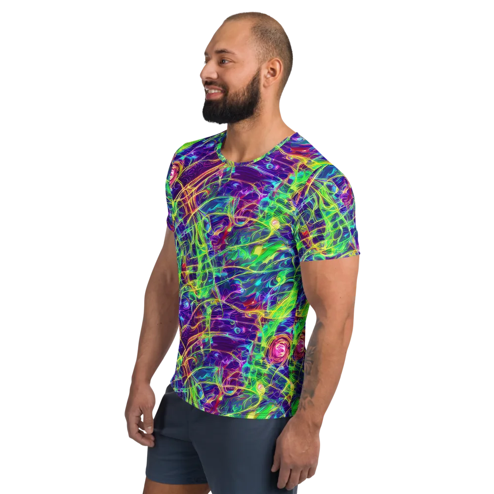 Fluorescent Vines on Men's Athletic T-Shirt — Left