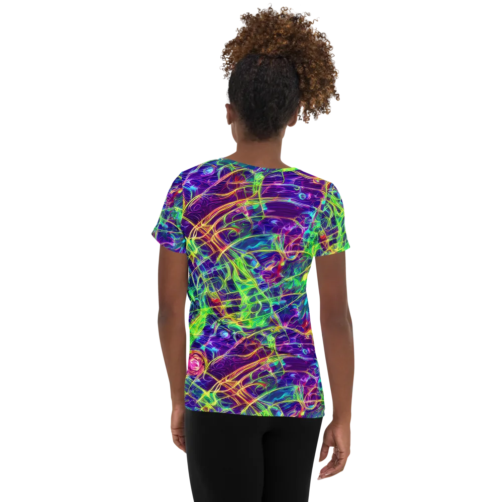 Fluorescent Vines on Women's Athletic T-Shirt — Back