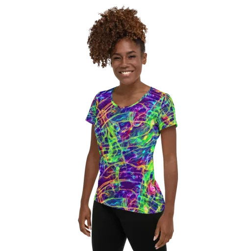 Fluorescent Vines on a Women's Athletic T-Shirt
