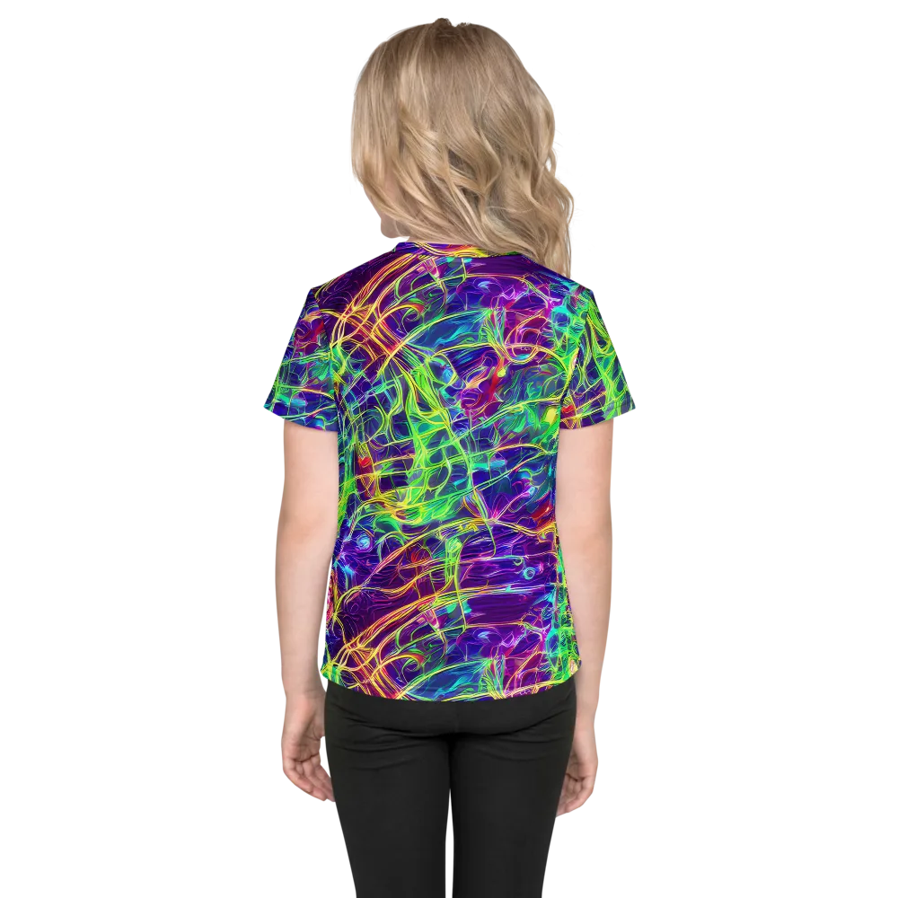 Fluorescent Vines on Kids Crew Neck T-Shirt — Back