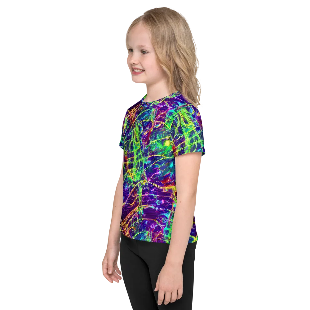 Fluorescent Vines on Kids Crew Neck T-Shirt — Left