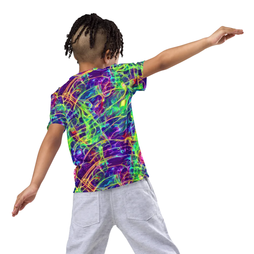 Fluorescent Vines on Kids Crew Neck T-Shirt — Back