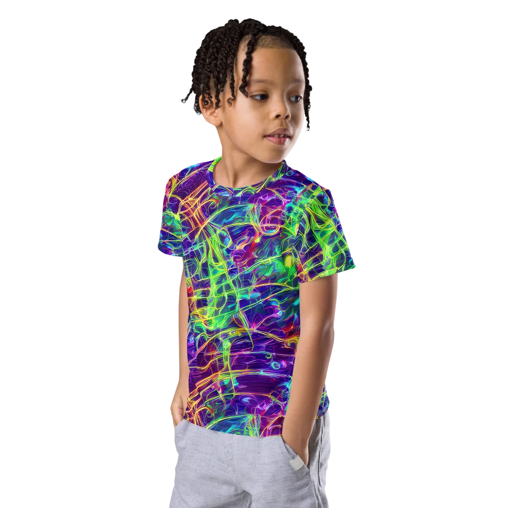 Fluorescent Vines on Kids Crew Neck T-Shirt — Left Front