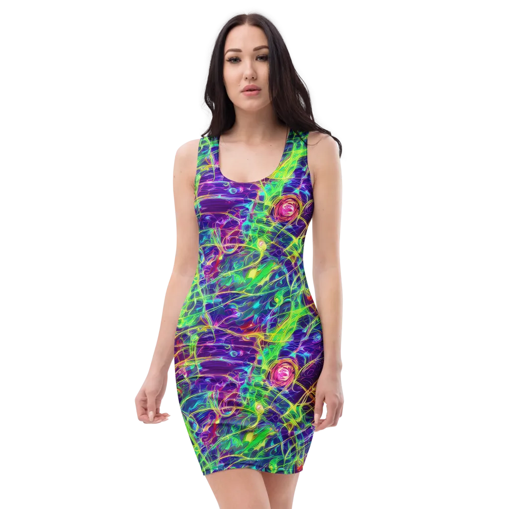 Fluorescent Vines on Bodycon Dress — Front