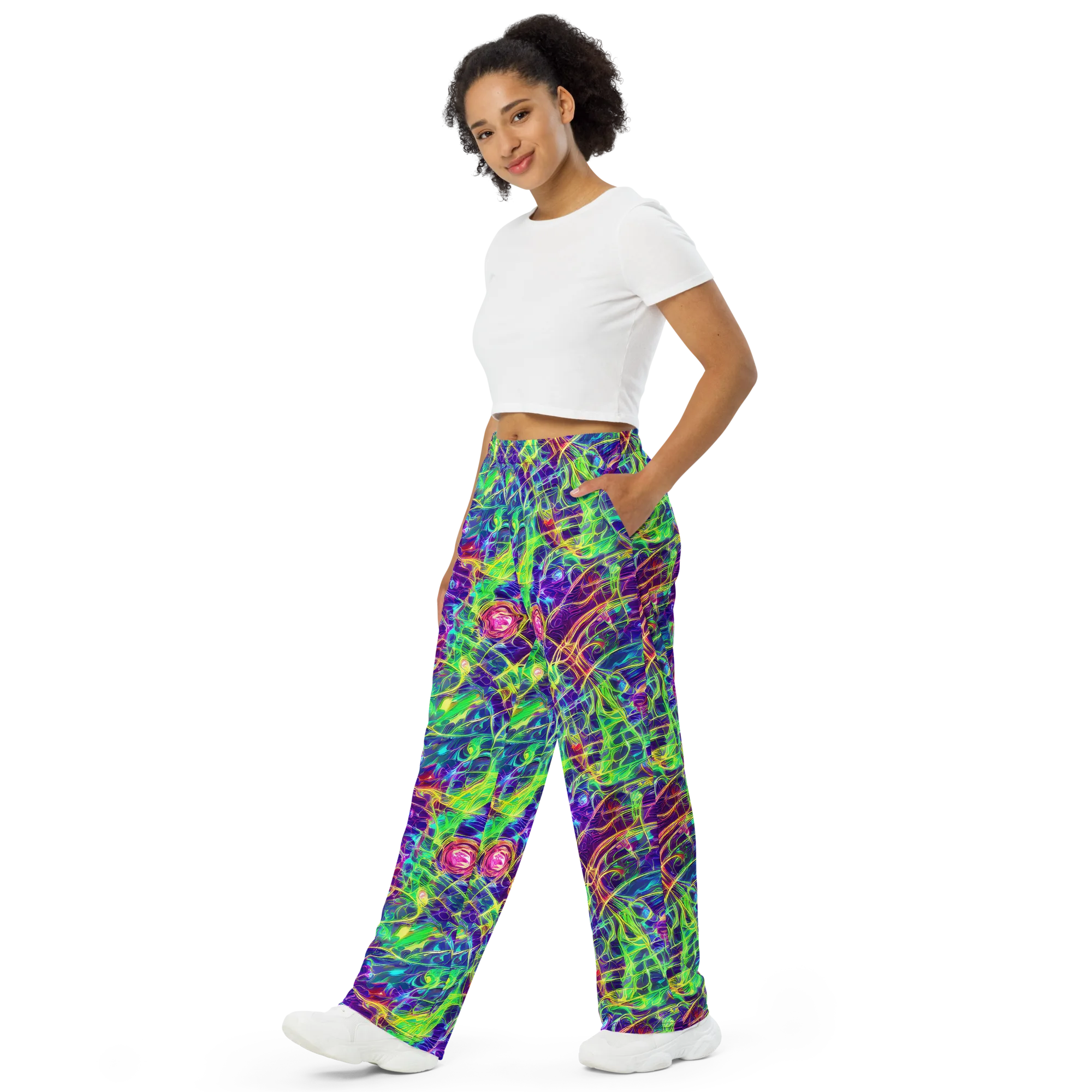 Fluorescent Vines on Wide-Leg Pants — Left Front