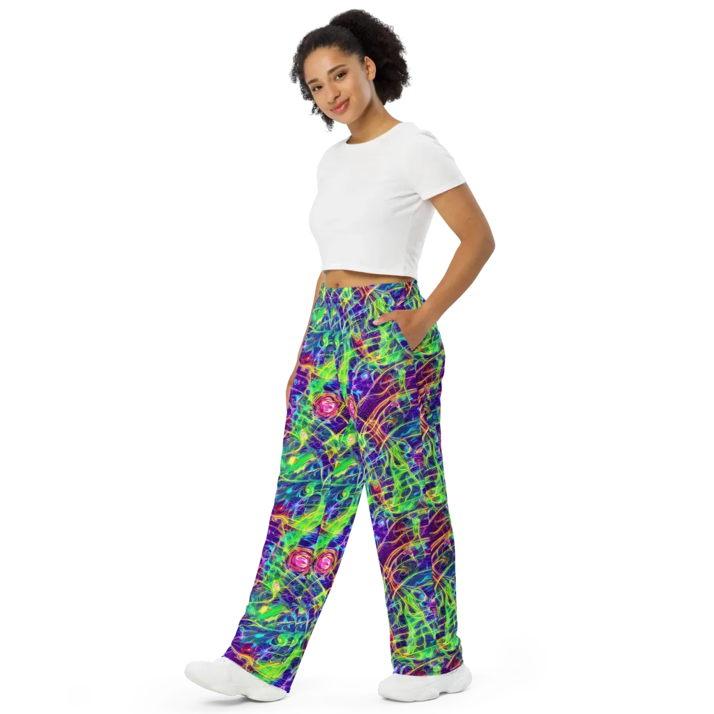 Fluorescent Vines on Wide-Leg Pants — Left Front