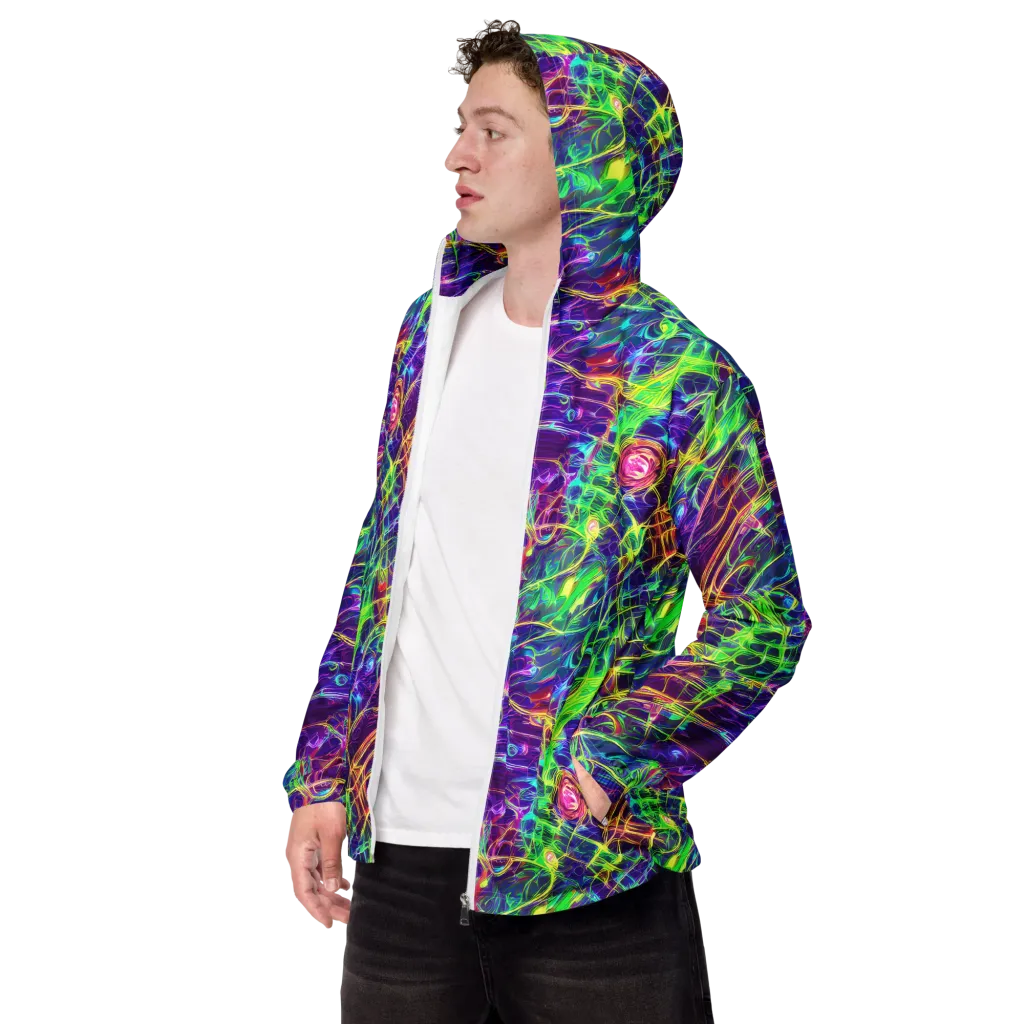 Fluorescent Vines on Men's Windbreaker — Left Front