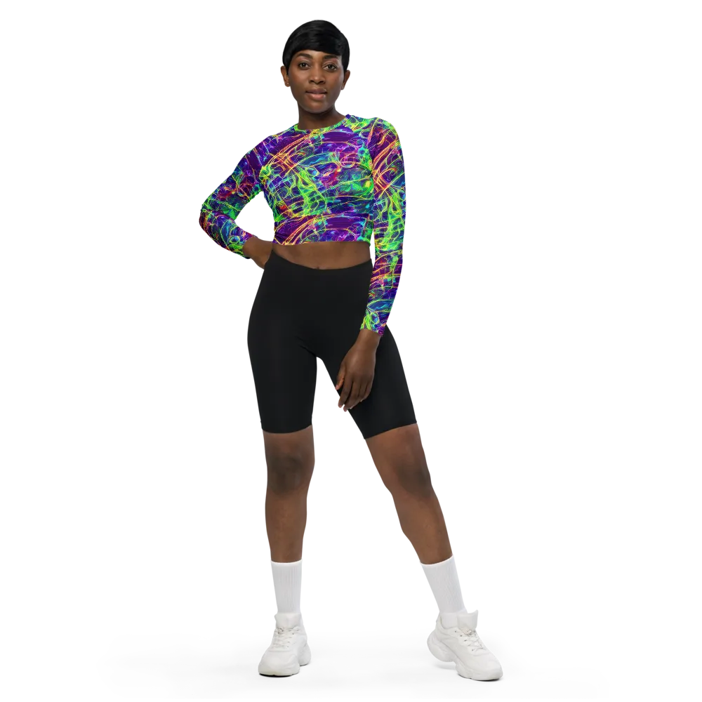 Fluorescent Vines on Long Sleeve Crop Top — Front
