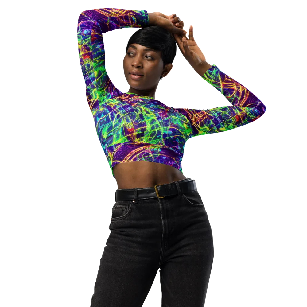 Fluorescent Vines on Long Sleeve Crop Top — Front