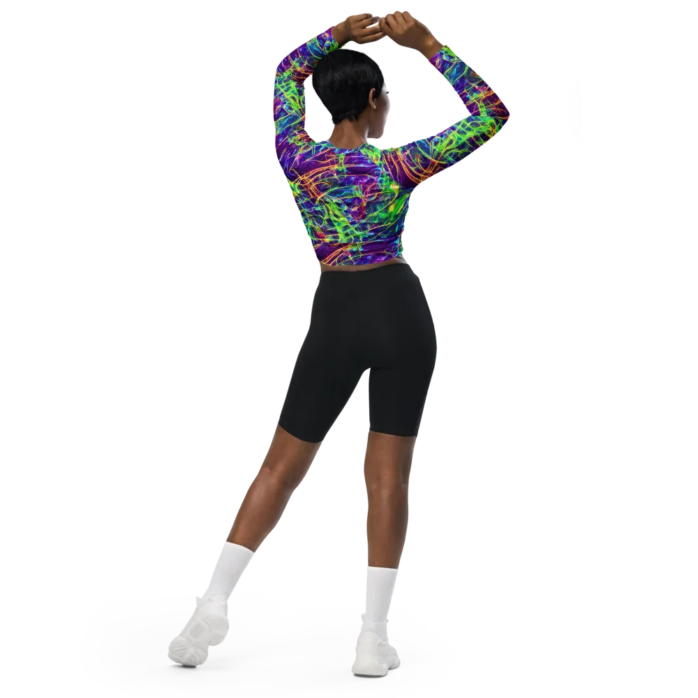 Fluorescent Vines on Long Sleeve Crop Top — Back