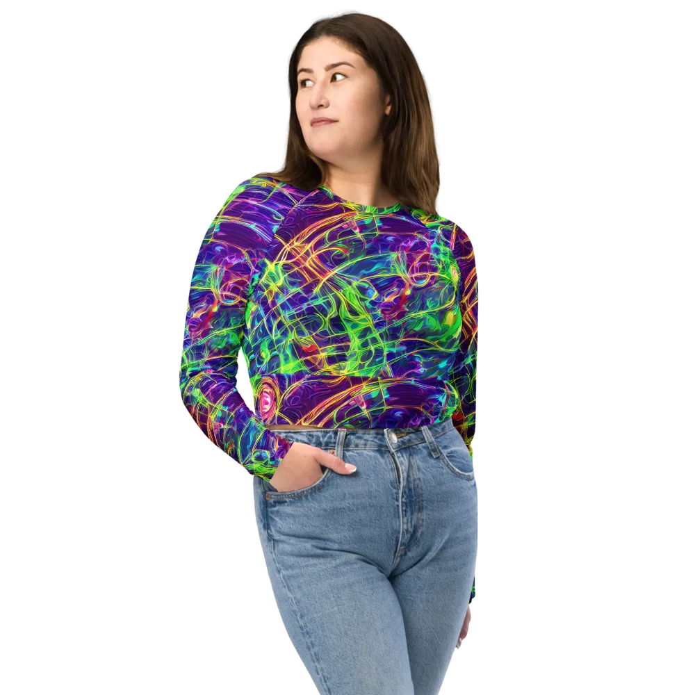 Fluorescent Vines on Long Sleeve Crop Top — Front