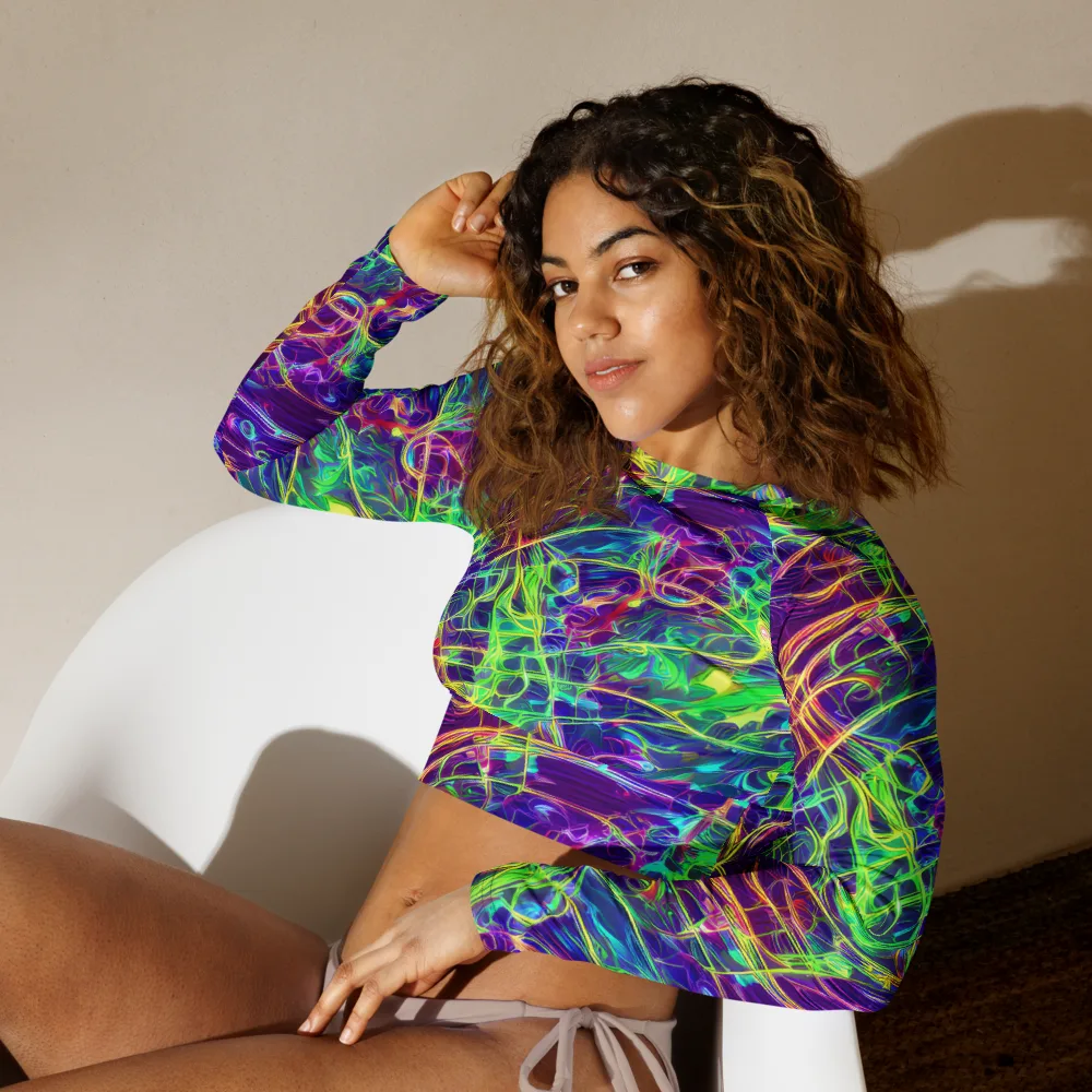 Fluorescent Vines on Long Sleeve Crop Top — Left Front