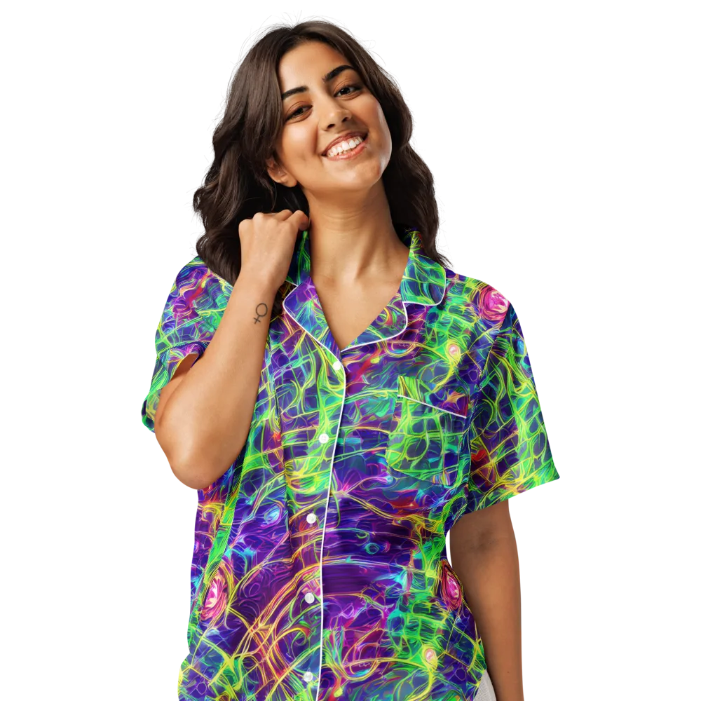 Fluorescent Vines on Women's Short Sleeve Pajama Top — Front