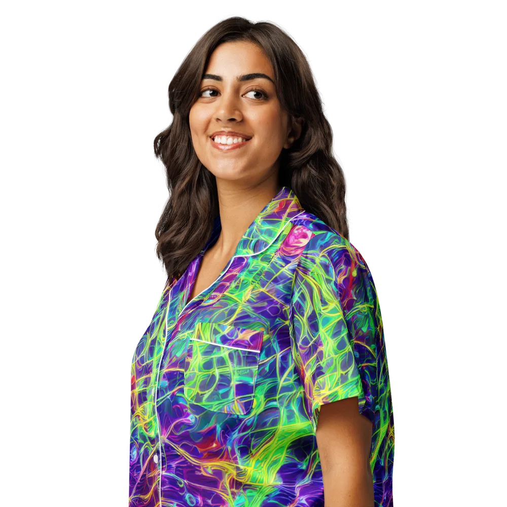Fluorescent Vines on Women's Short Sleeve Pajama Top — Left Front