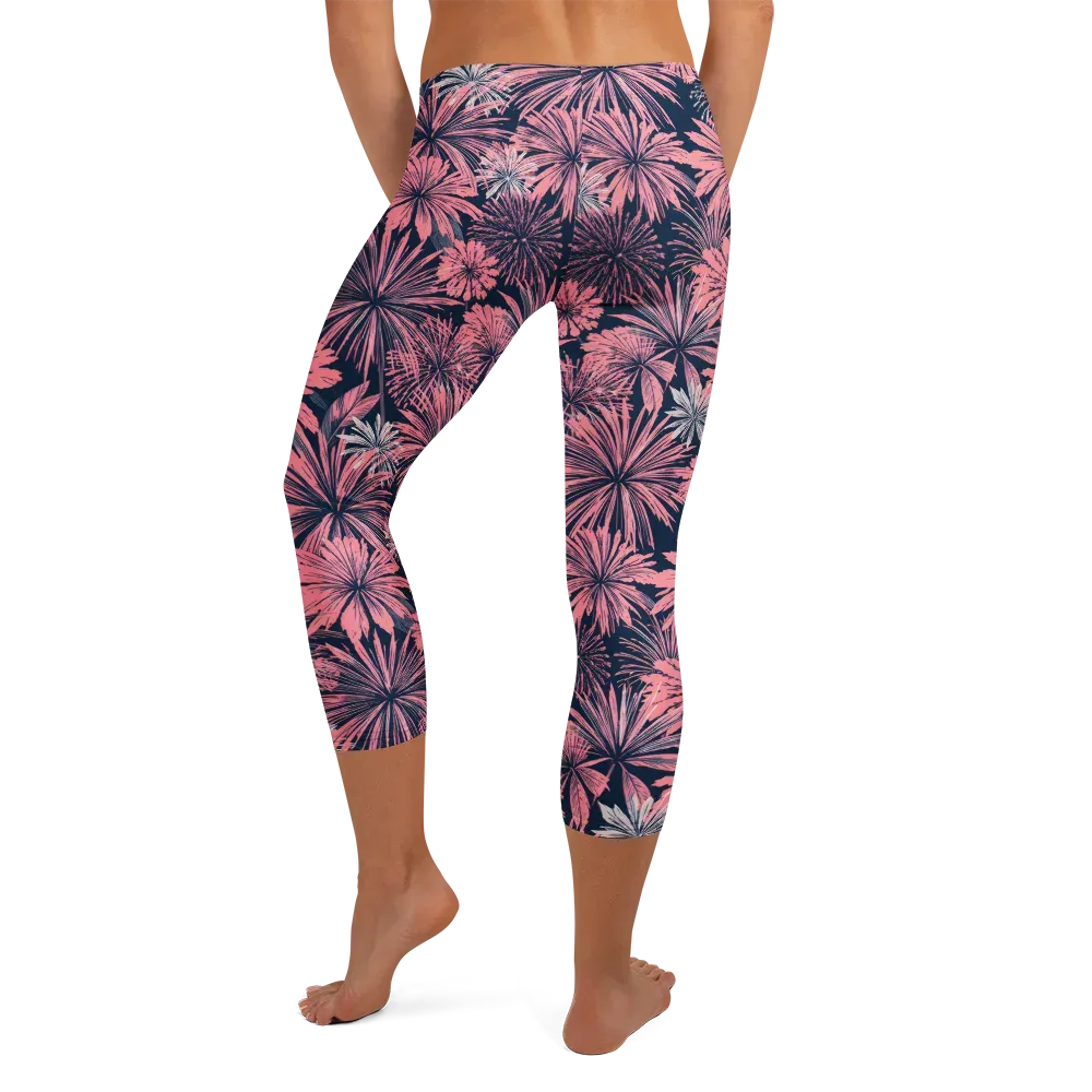 Midnight Coral Garden on Capri Leggings — Back