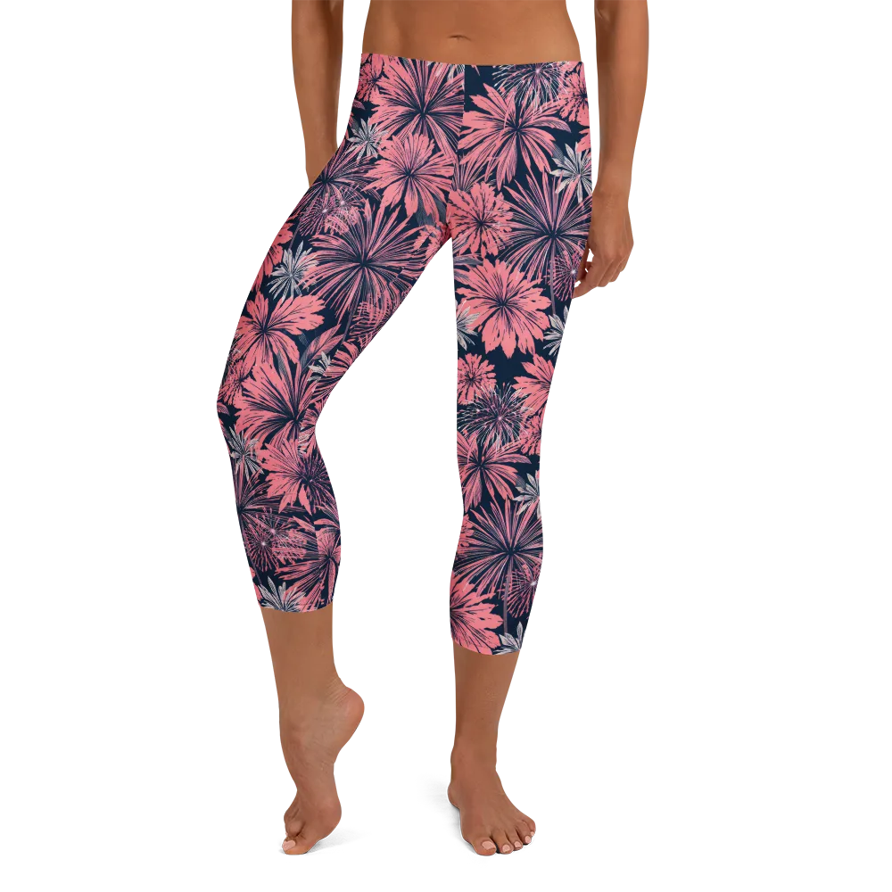 Midnight Coral Garden on Capri Leggings — Front