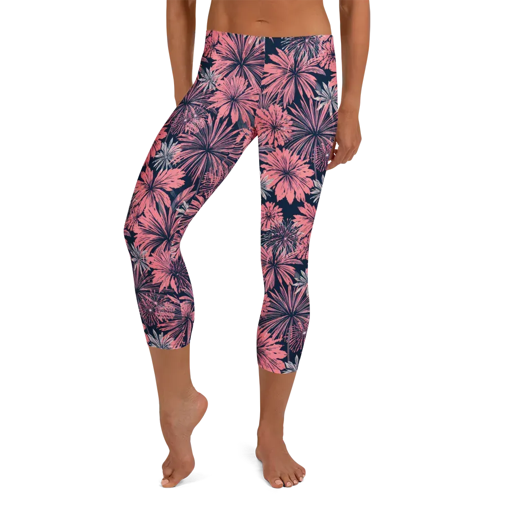 Midnight Coral Garden on Capri Leggings — Front