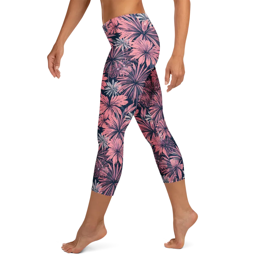 Midnight Coral Garden on Capri Leggings — Left