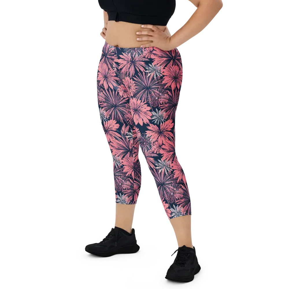 Midnight Coral Garden on Capri Leggings — Front