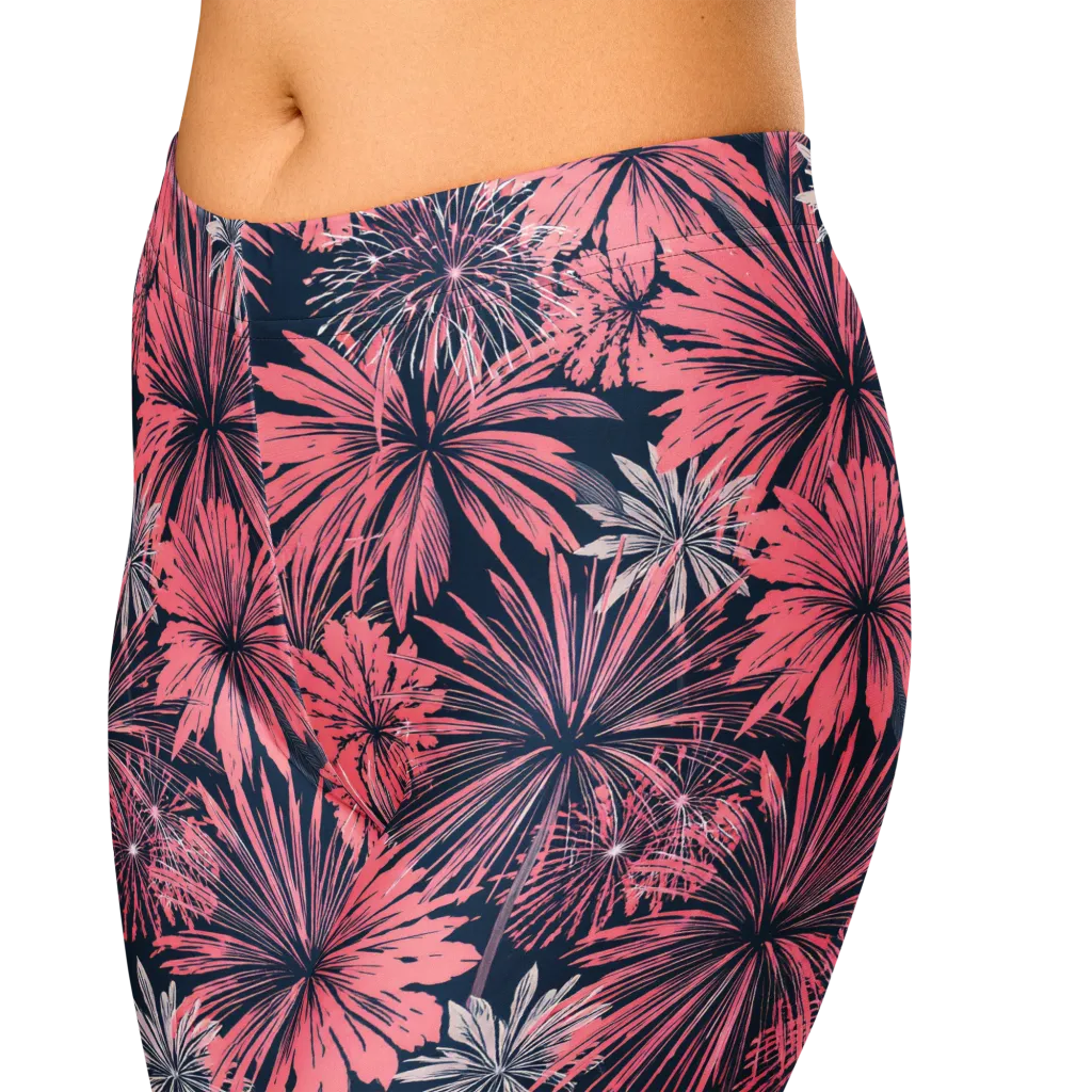 Midnight Coral Garden on Capri Leggings — Zoomed-in