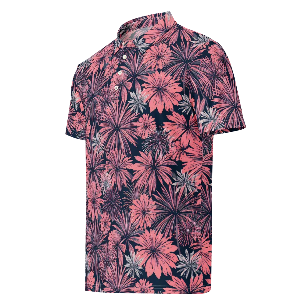 Midnight Coral Garden on Men's Slim Fit Polo Shirt — Left Front