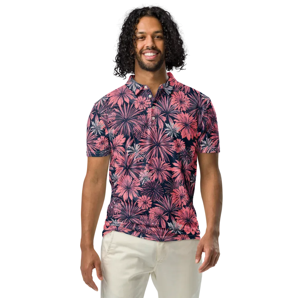 Midnight Coral Garden on Men's Slim Fit Polo Shirt — Front