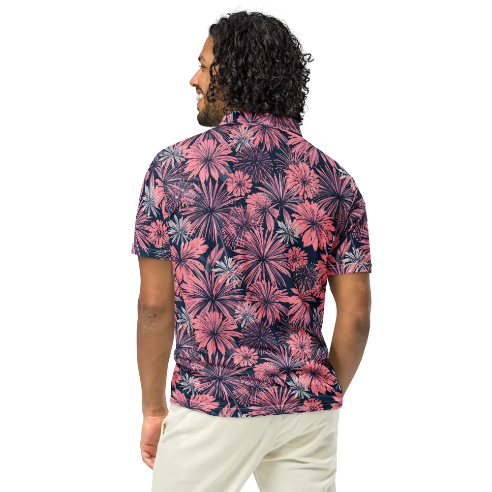 Midnight Coral Garden on Men's Slim Fit Polo Shirt — Back