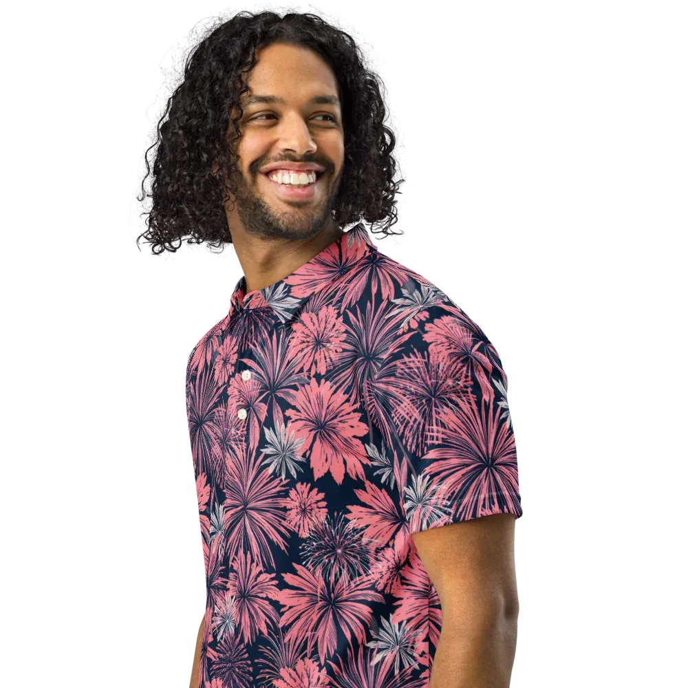 Midnight Coral Garden on Men's Slim Fit Polo Shirt — Left Front