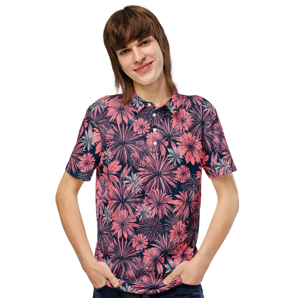Midnight Coral Garden on Men's Slim Fit Polo Shirt — Front