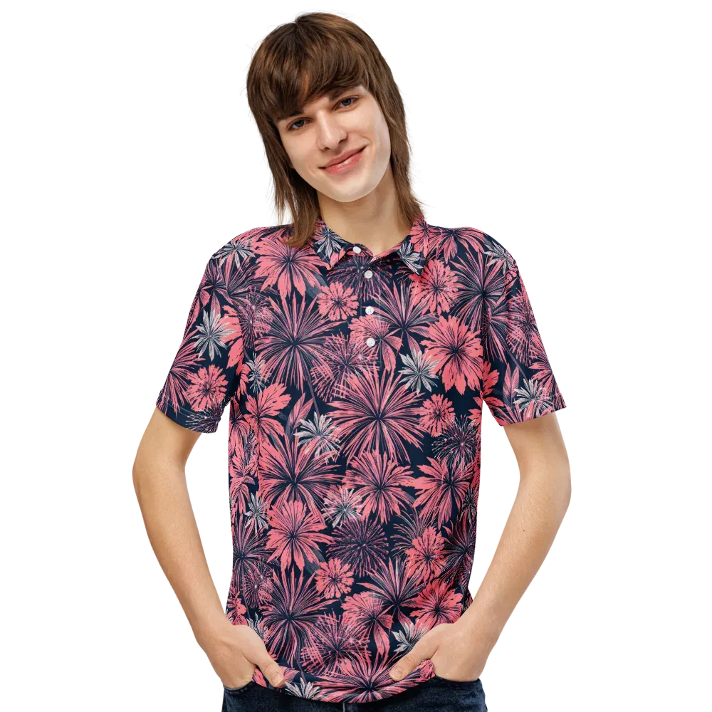 Midnight Coral Garden on Men's Slim Fit Polo Shirt — Front
