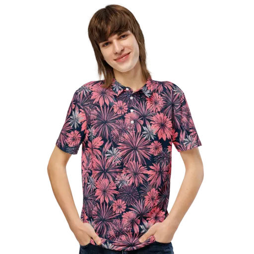 Midnight Coral Garden on a Men's Slim Fit Polo Shirt