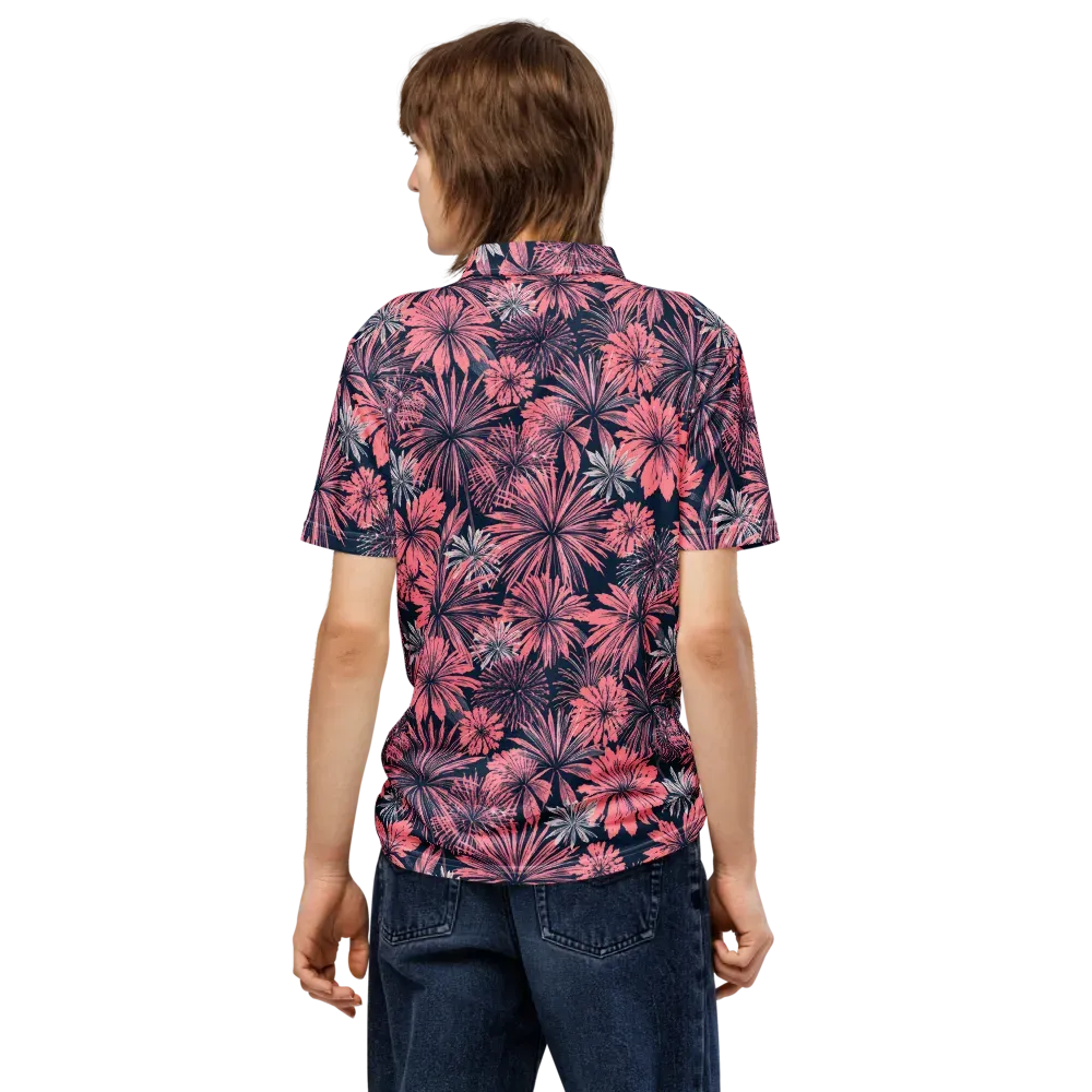 Midnight Coral Garden on Men's Slim Fit Polo Shirt — Back