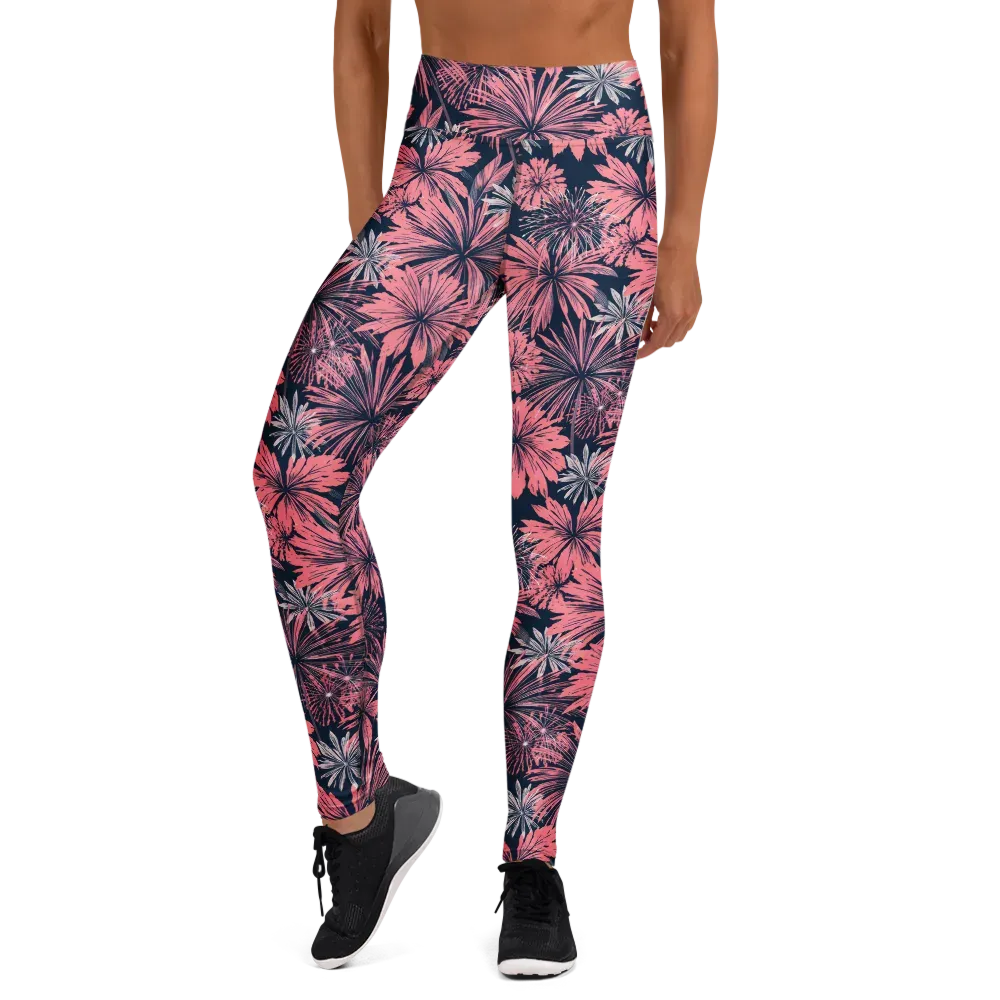 Midnight Coral Garden on Yoga Leggings — Front