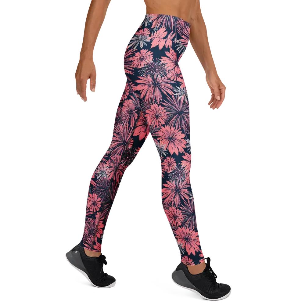 Midnight Coral Garden on Yoga Leggings — Right