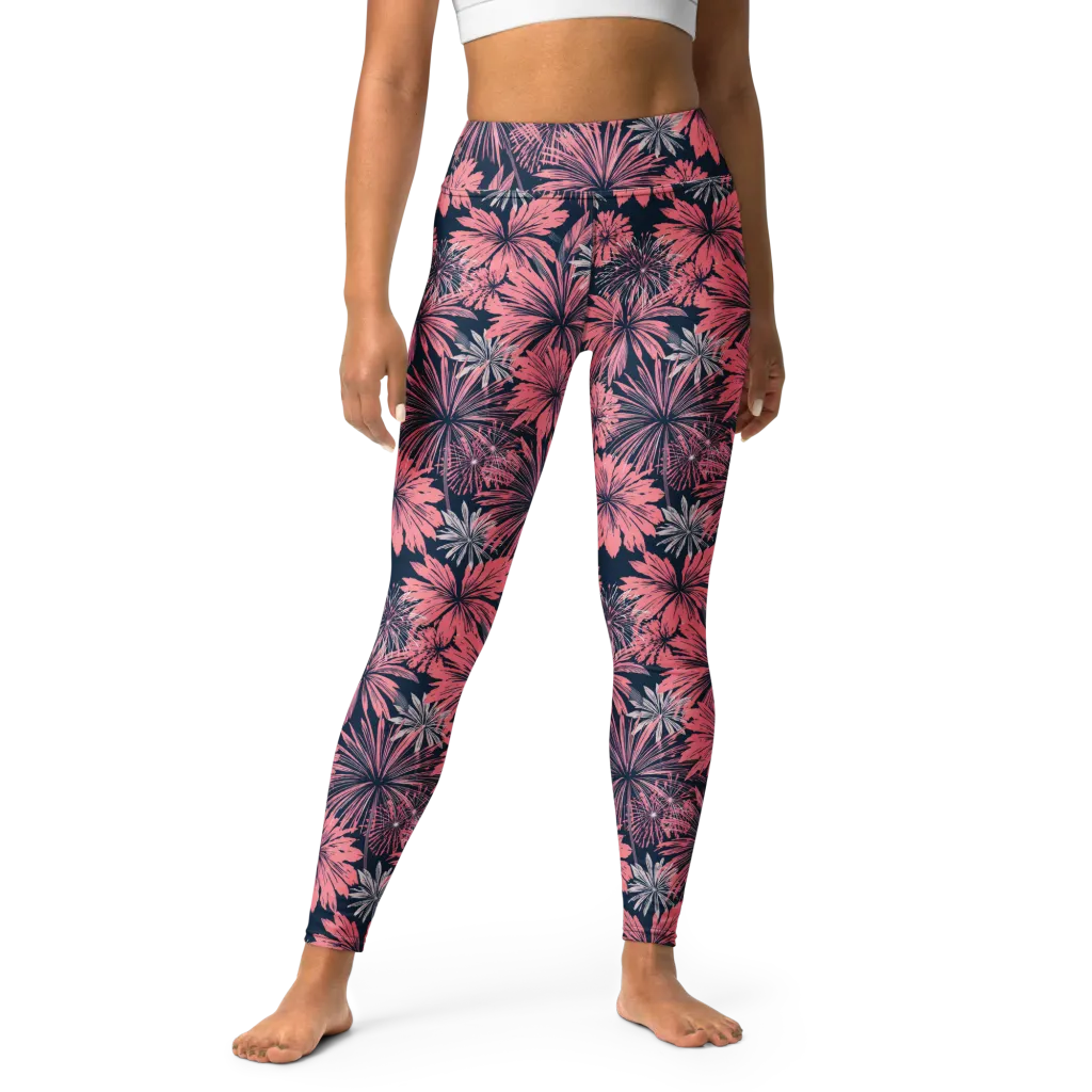 Midnight Coral Garden on Yoga Leggings — Front