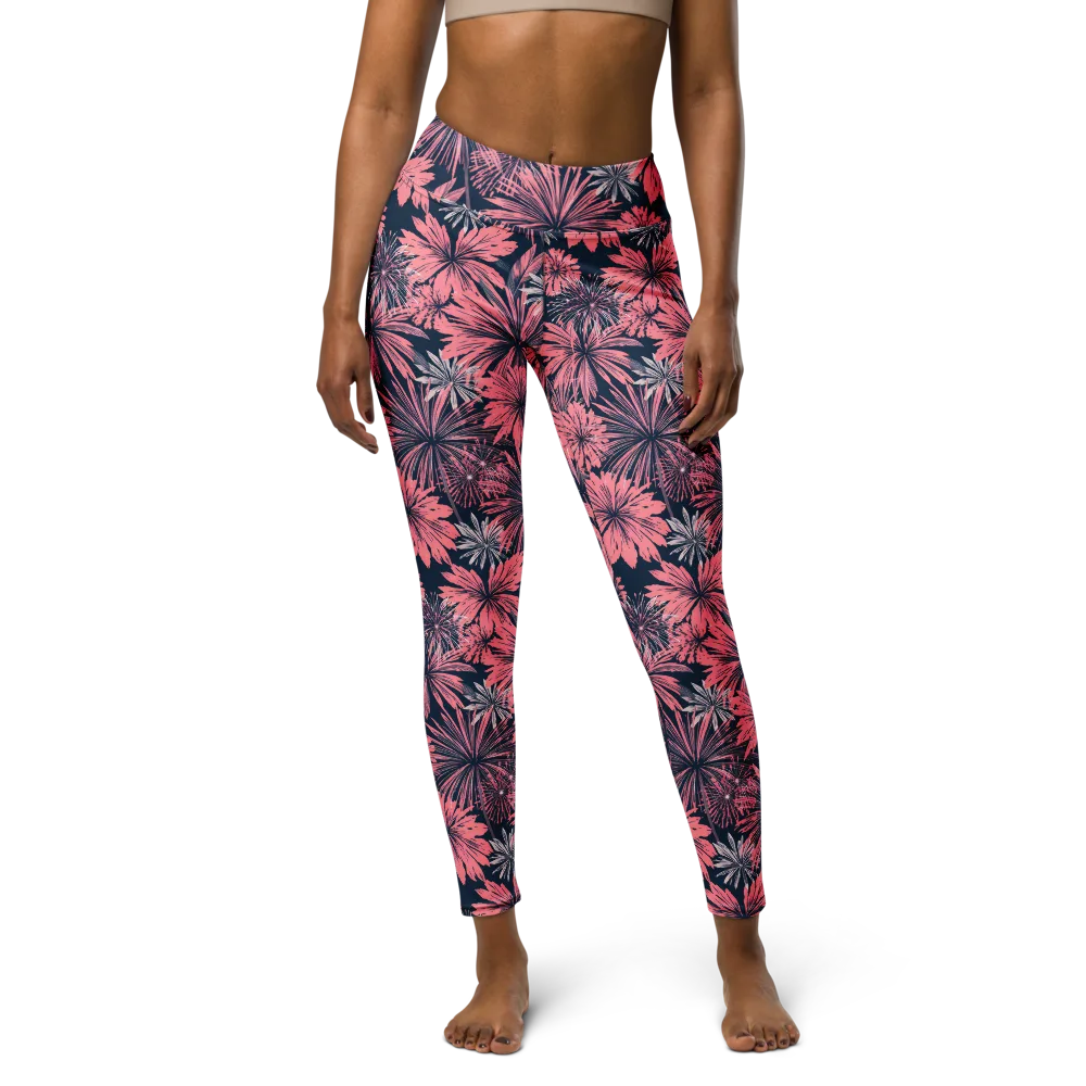 Midnight Coral Garden on Yoga Leggings — Front