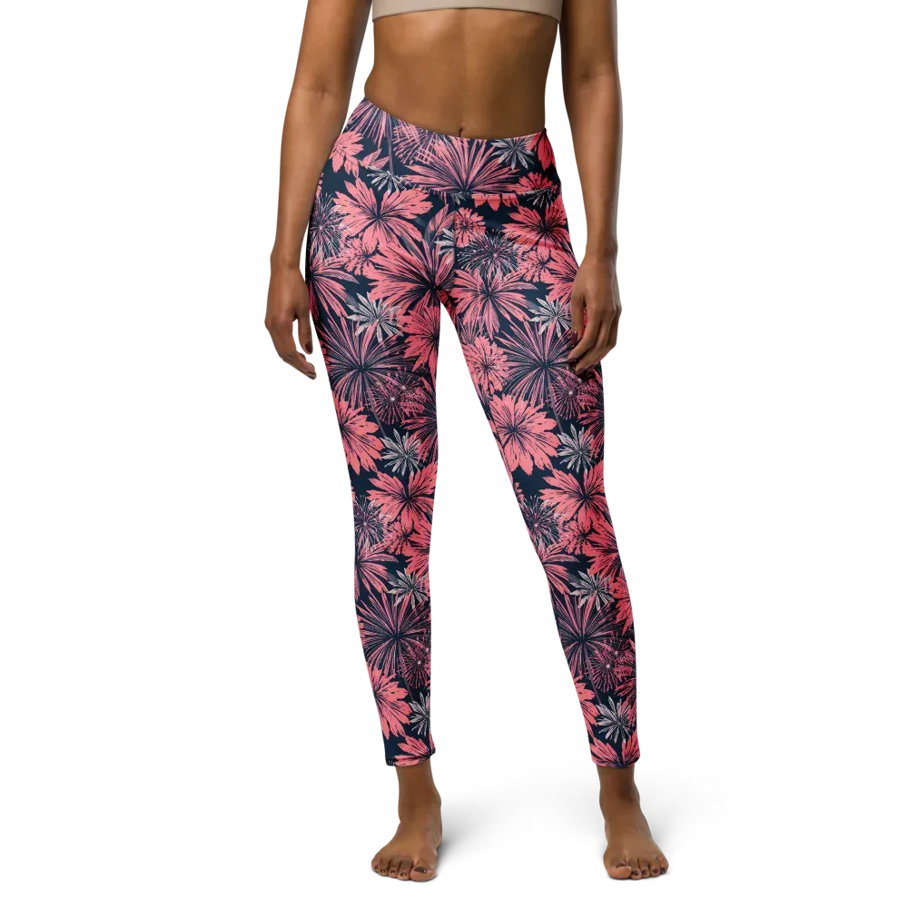 Midnight Coral Garden on Yoga Leggings — Front