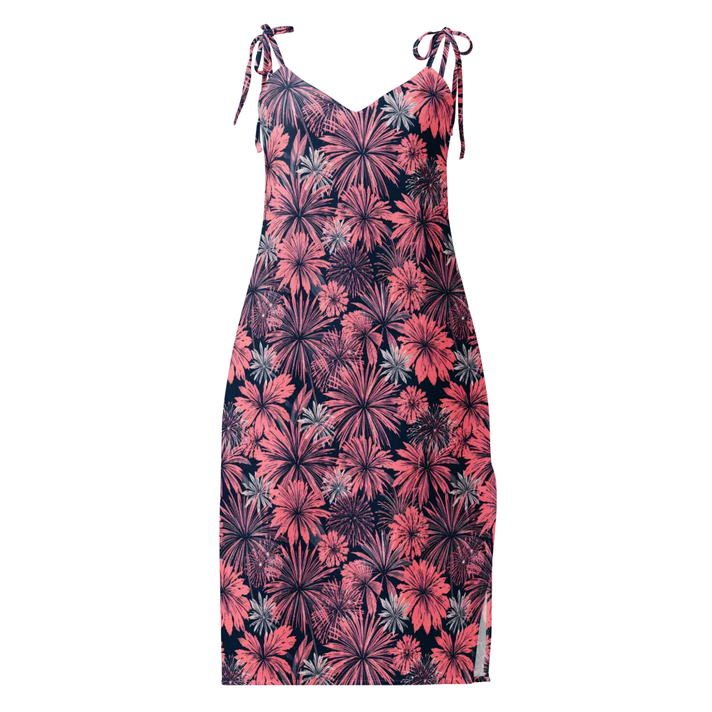 Midnight Coral Garden on Slip Dress — Front