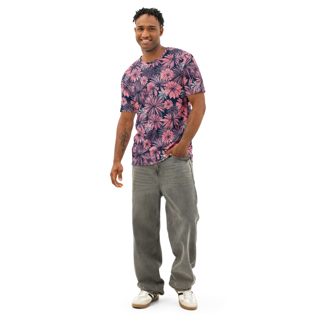 Midnight Coral Garden on Men's Cotton Crew Neck T-Shirt — Front