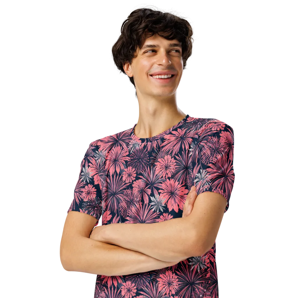 Midnight Coral Garden on Men's Crew Neck T-Shirt — Left Front