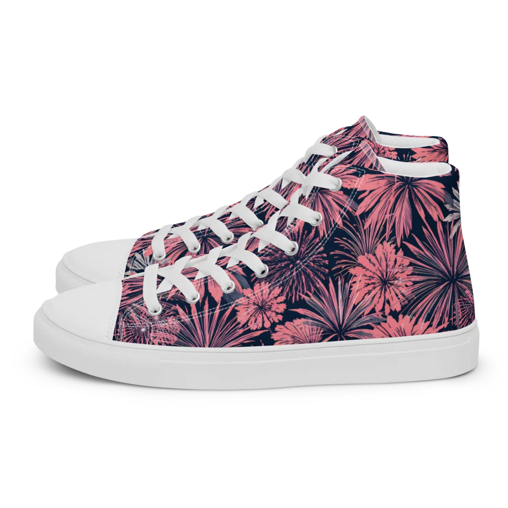 Midnight Coral Garden on Men's High Top Canvas Shoes — Left