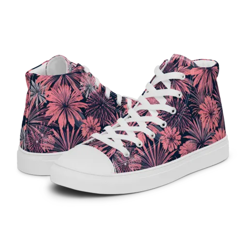 Midnight Coral Garden on a Men's High Top Canvas Shoes