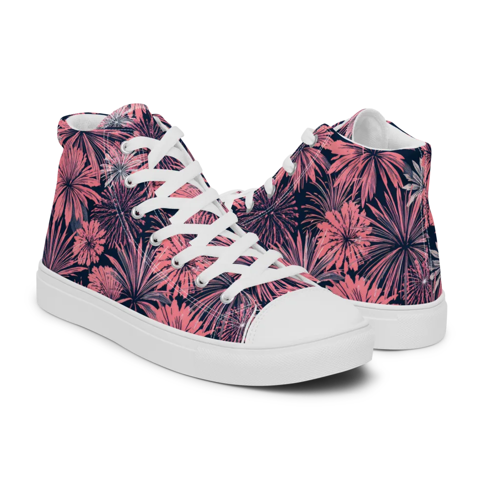 Midnight Coral Garden on Men's High Top Canvas Shoes — Right
