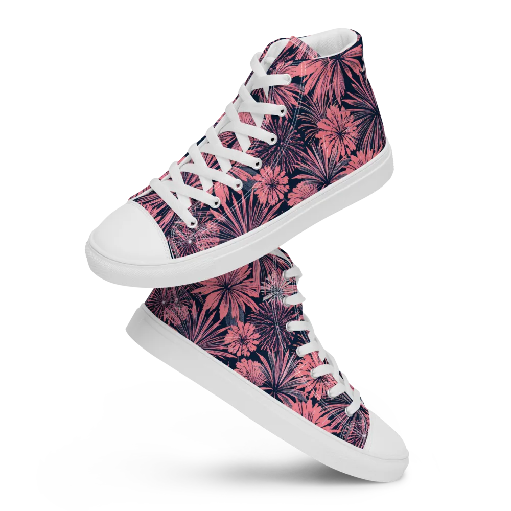 Midnight Coral Garden on Men's High Top Canvas Shoes — Front