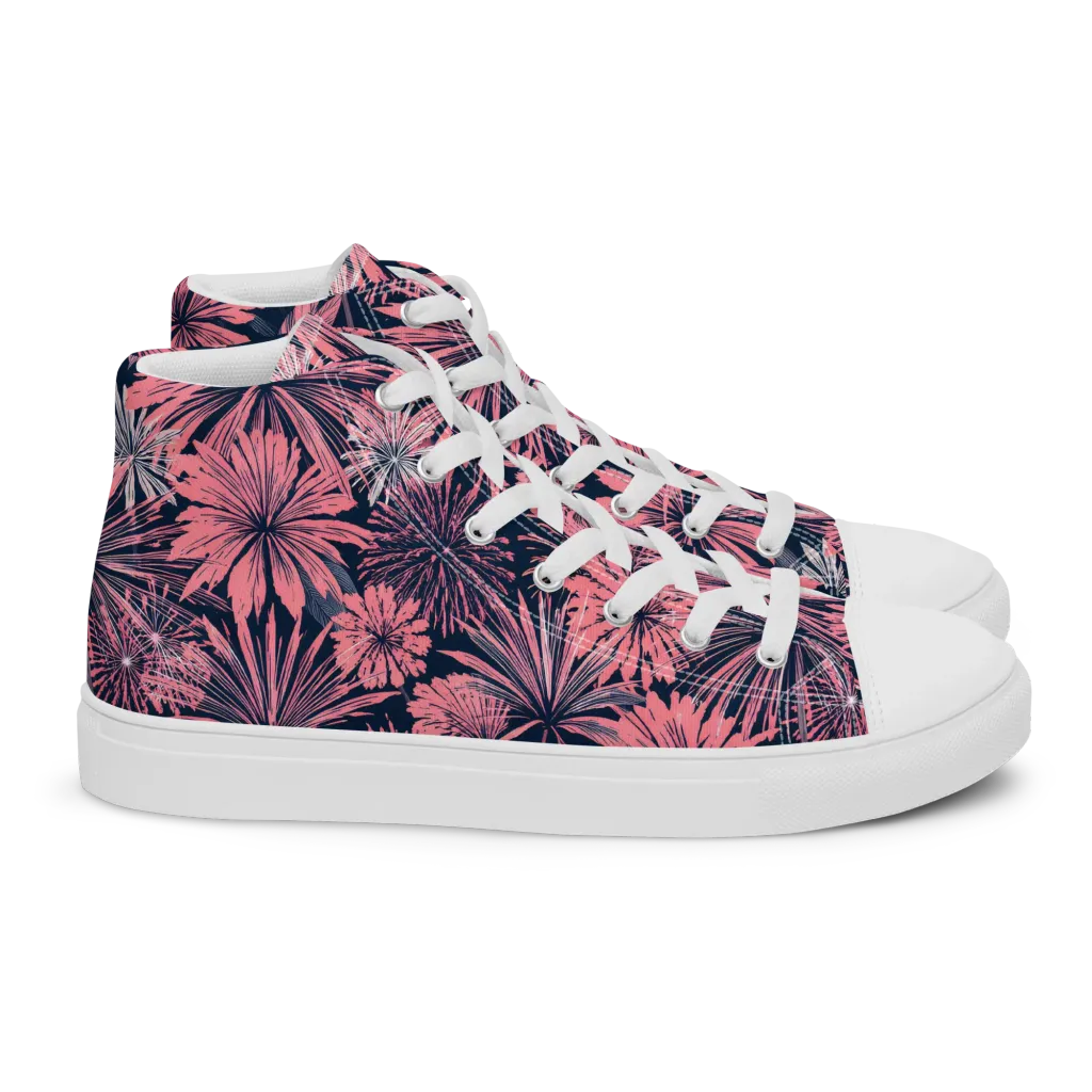 Midnight Coral Garden on Women's High Top Canvas Shoes — Right