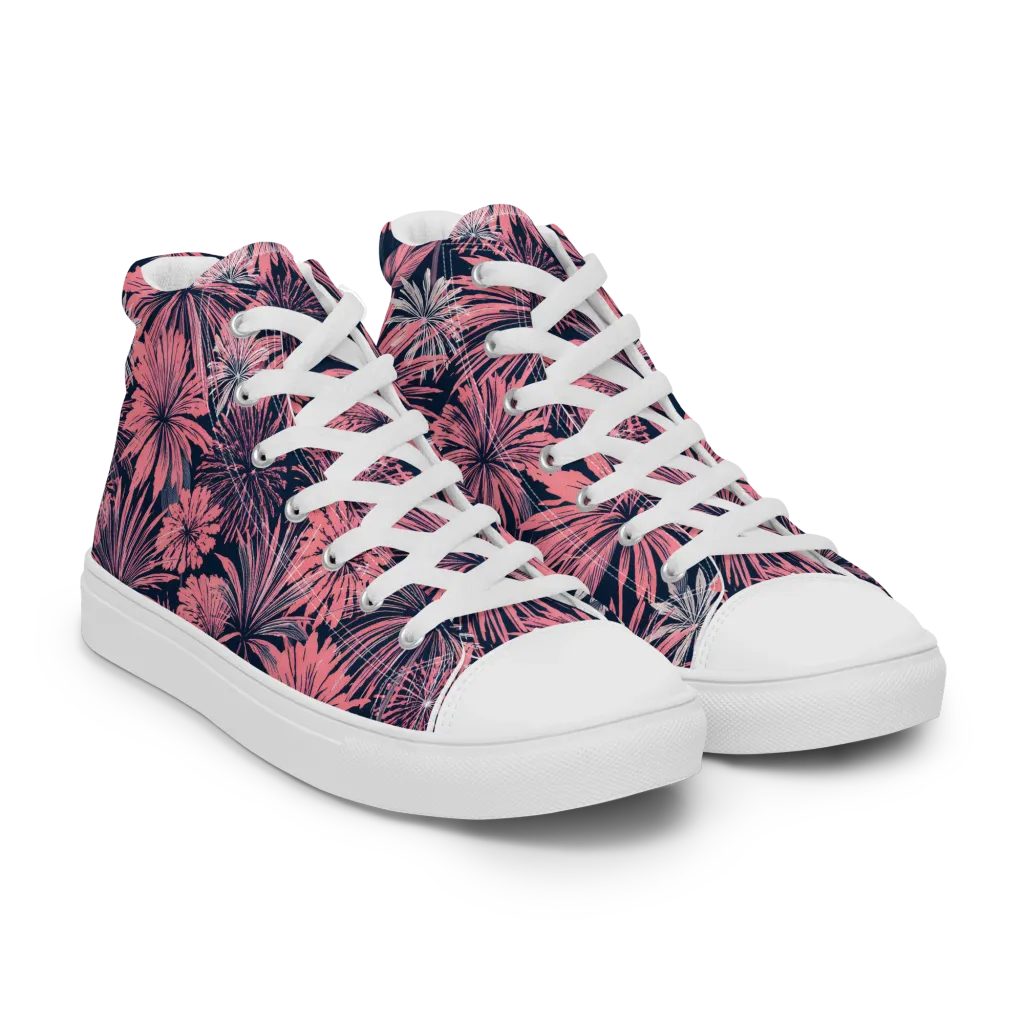 Midnight Coral Garden on Women's High Top Canvas Shoes — Right Front