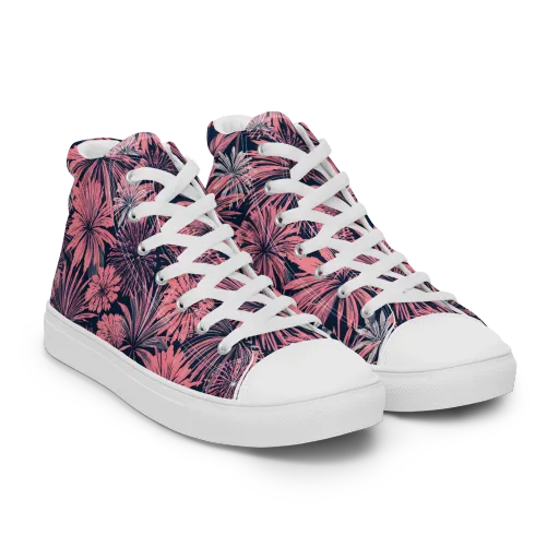 Midnight Coral Garden on a Women's High Top Canvas Shoes