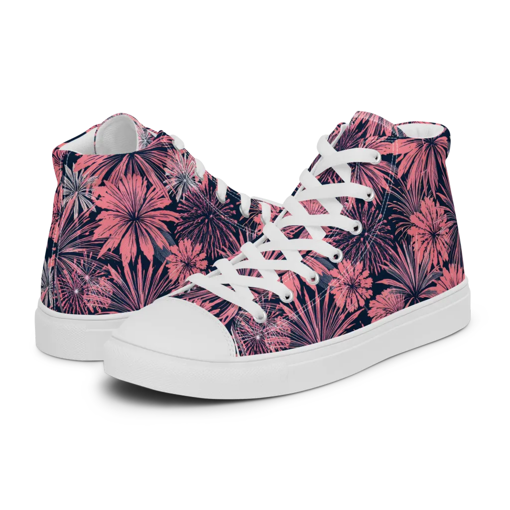 Midnight Coral Garden on Women's High Top Canvas Shoes — Left