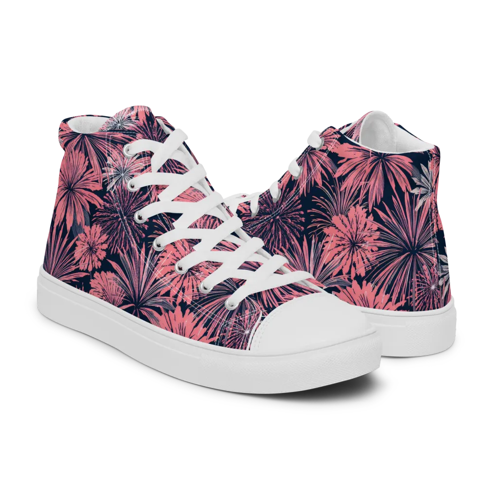 Midnight Coral Garden on Women's High Top Canvas Shoes — Right